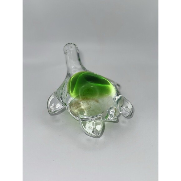 Murano Style Frog And Turtle Paperweight Set Green Hand Blown Art Glass - Picture 13 of 14